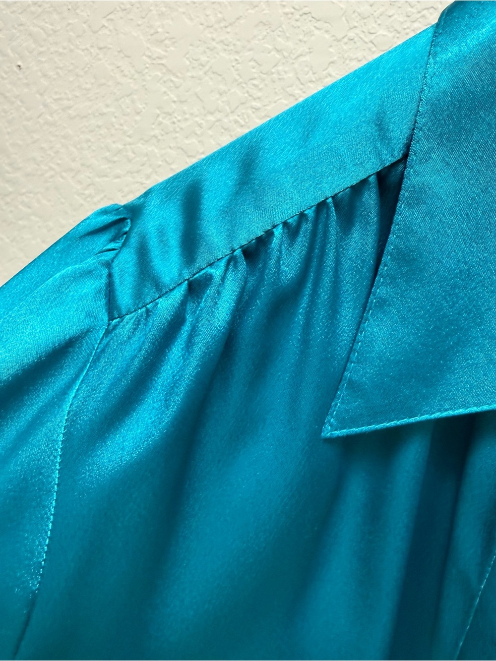 Apostrophe Teal Satin Button-Up Blouse - Picture 3 of 9